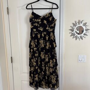 OPT LADIES NAVY BLUE YELLOW TIER MIDI DRESS-XL-WEDDING-SHOWER